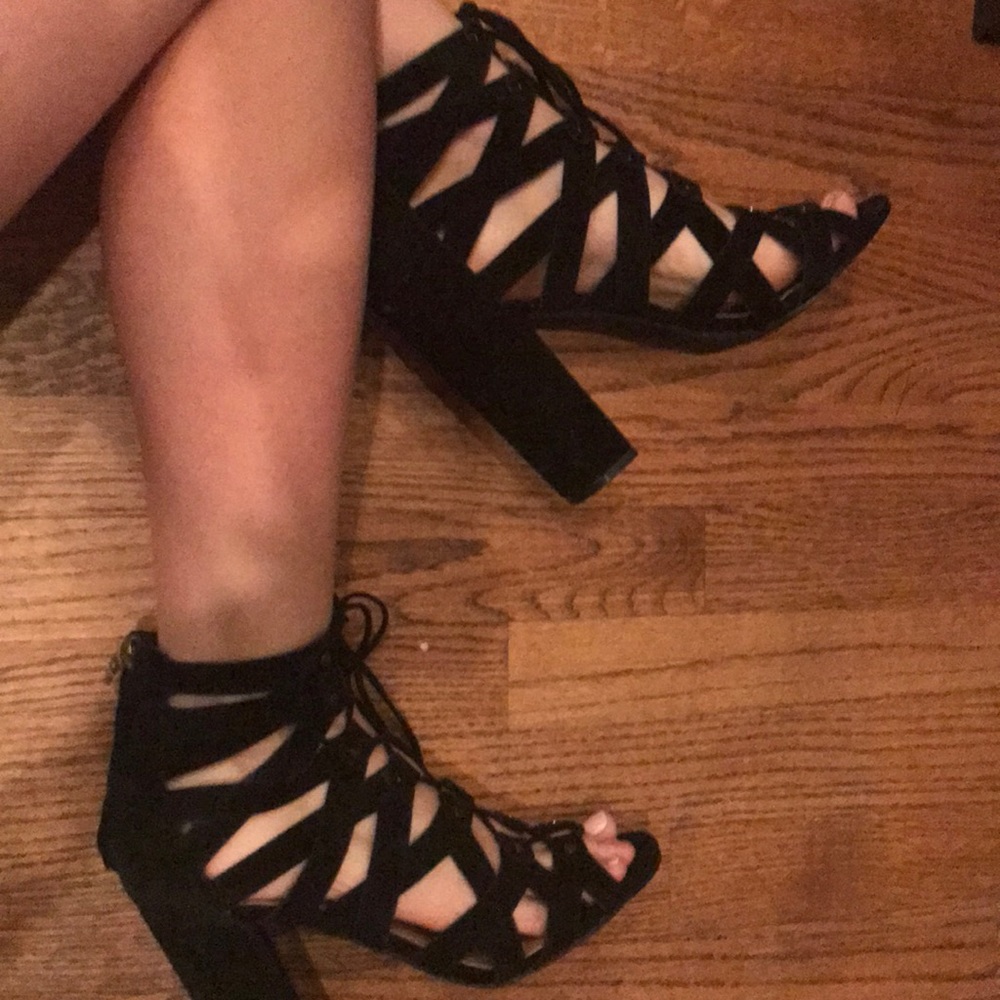Black suade lace up sandals